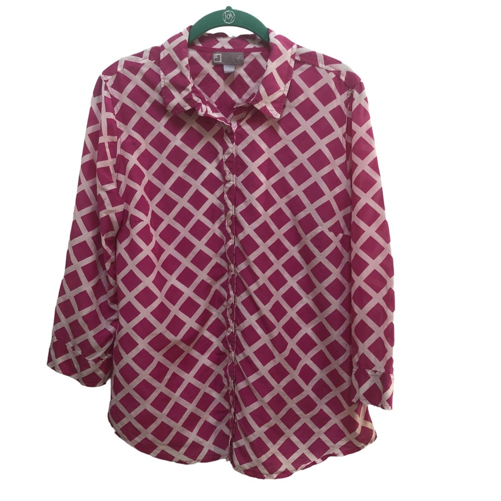 JCP silk blend blouse pink white, L